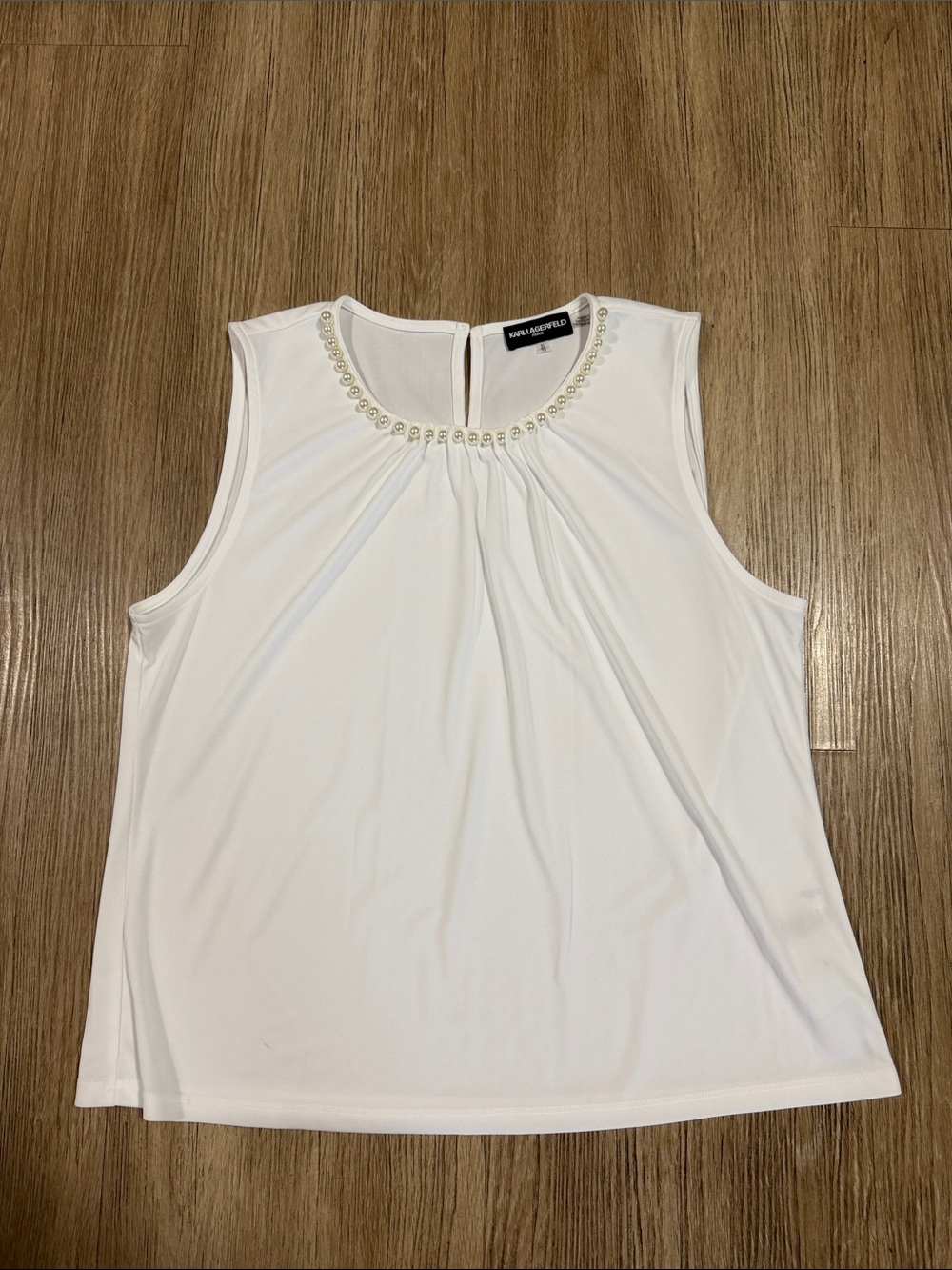 Karl Lagerfeld White Sleeveless Top with Beaded Neckline XL